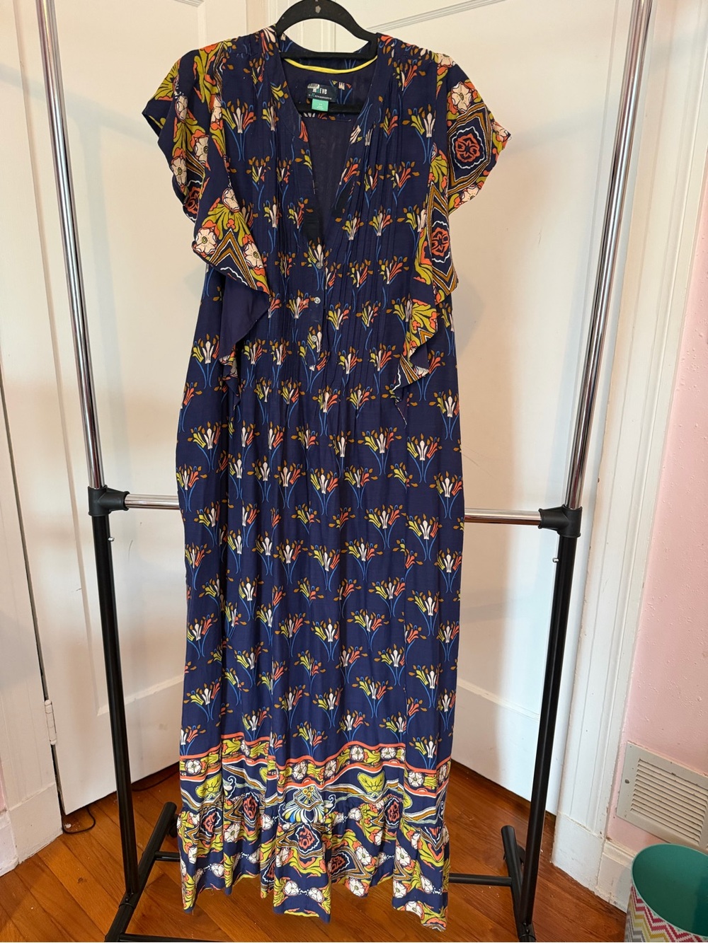 Plus Size Anthropologie ( Mauve) Navy Floral & Border-Print Maxi Dress